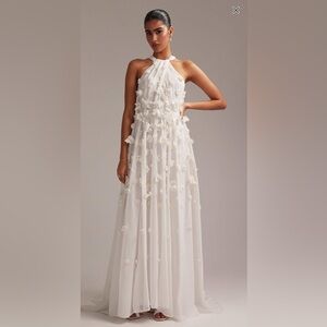 ASOS: ASOS DESIGN 3D floral statement halter maxi wedding dress in ivory